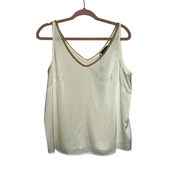 NWT Roberston & Rodeo Gold Chain V-neck Satin Ivory A-line Tank Sexy Top Size L - Picture 1 of 6